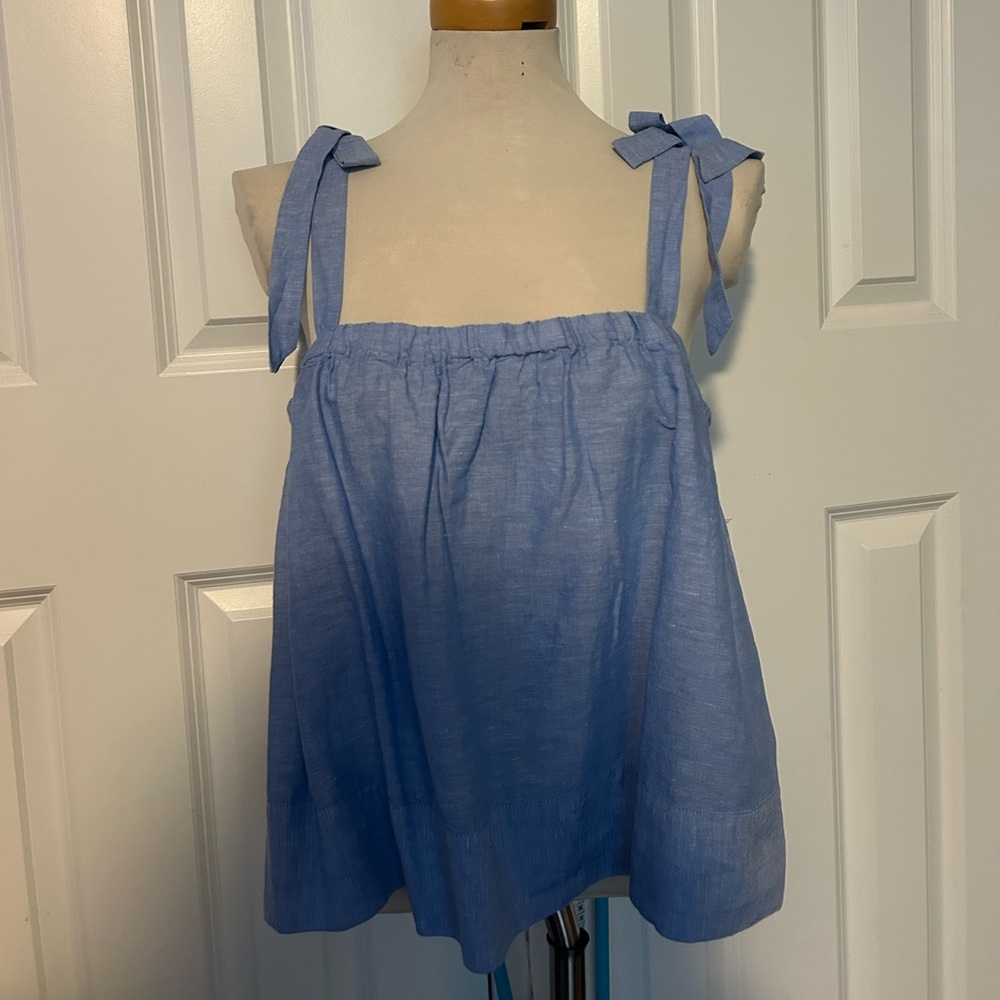 J. Crew Light Blue linen tank shoulder tie